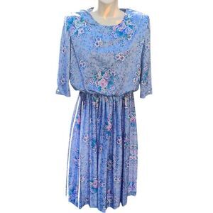 Vintage 80s MCS Ltd Floral Midi Dress Size 6P Grandmacore Cottage Coquette Party